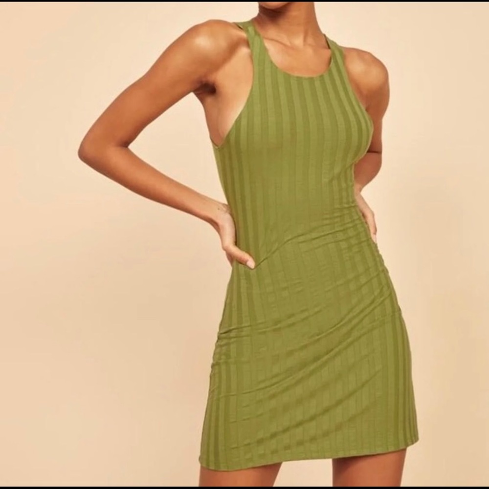 Reformation Green Ribbed Bodycon Dress XL